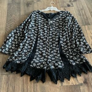 Black Floral Lace-Hem Women's Romper